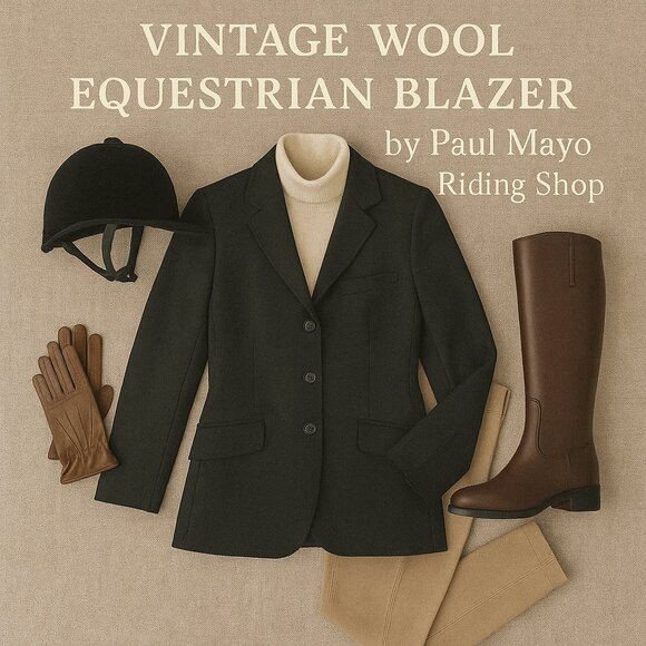 Vintage Paul Mayo Riding Shop Wool Equestrian Blazer Tailored Black Jacket XS - Picture 1 of 13